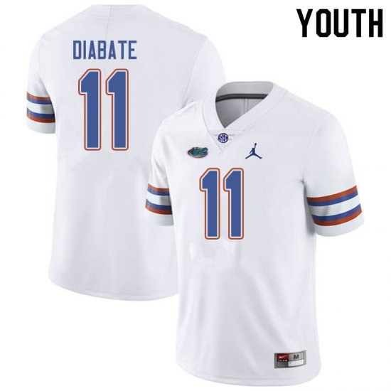 Youth Florida Gators #11 Mohamoud Diabate NCAA Jordan Brand White Authentic Stitched College Football Jersey JAL0362WP